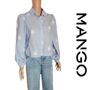 Mango Flower embroidered striped shirt NWT Size 2 Slight Discoloration